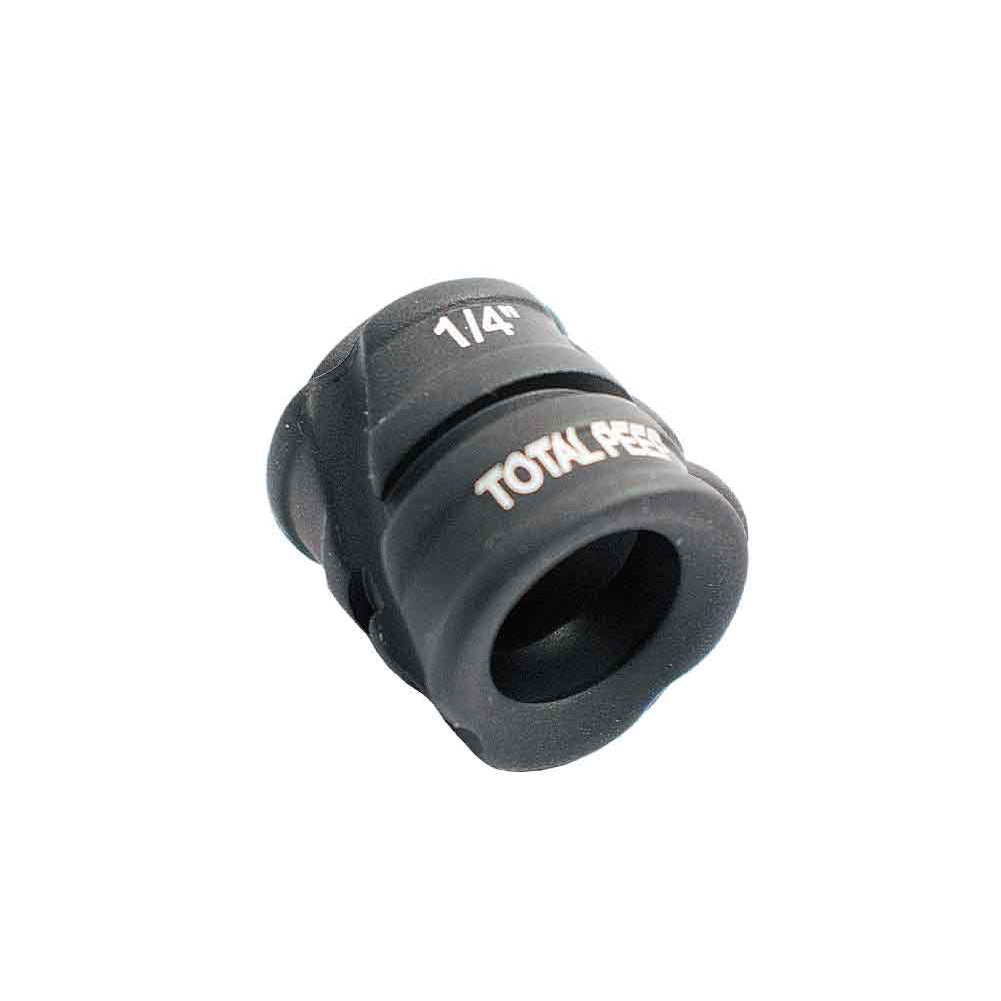 Black metal fitting with 'Total peep' branding on a white background